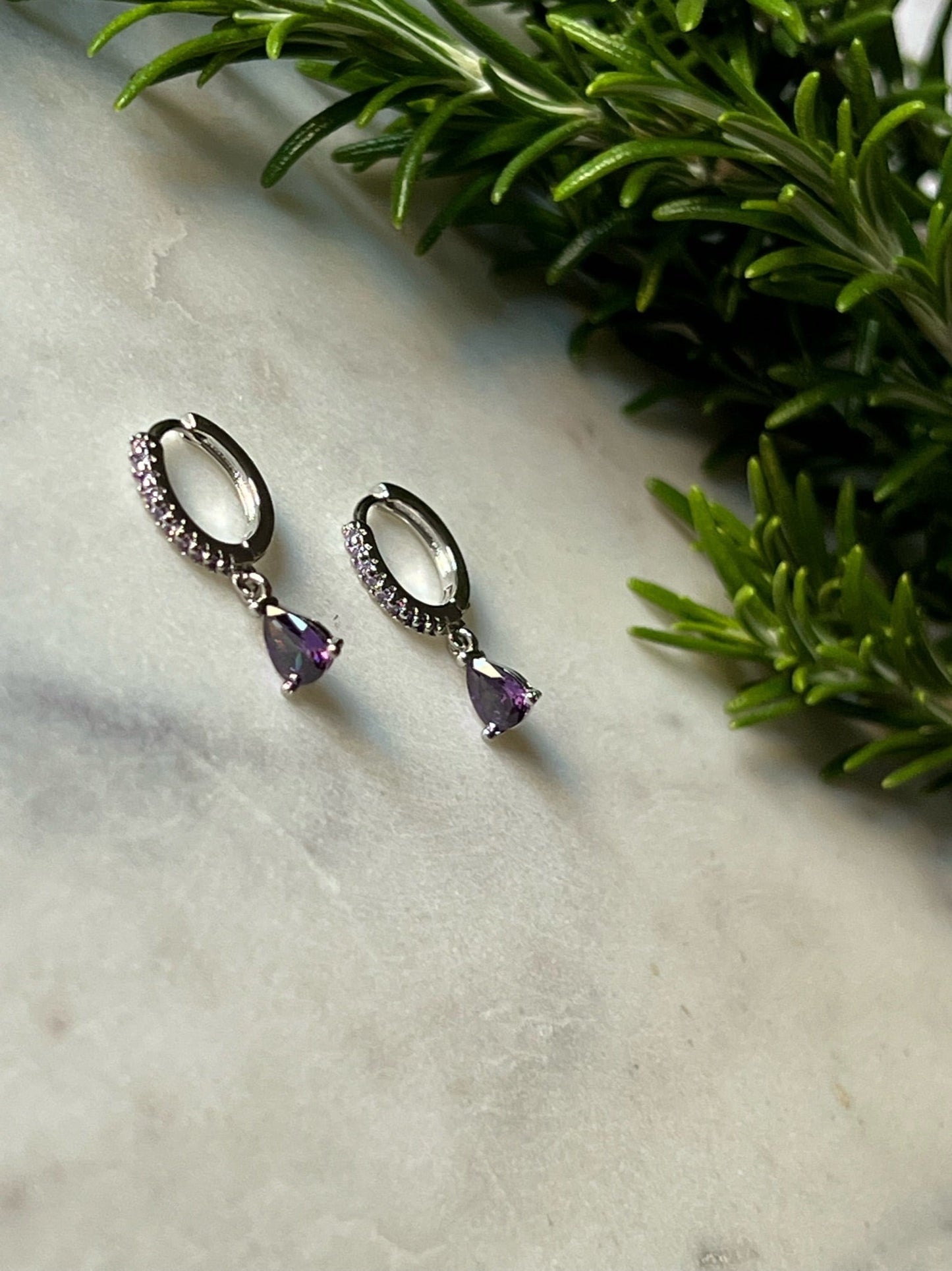 BRAVE PURPLE HUGGIE HOOPS SILVER