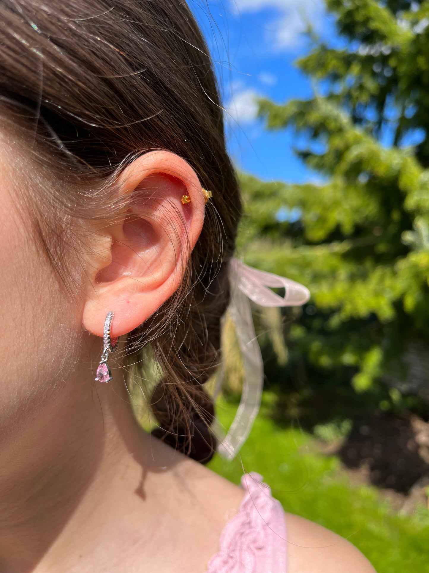 BRAVE BABY PINK HUGGIE HOOPS SILVER