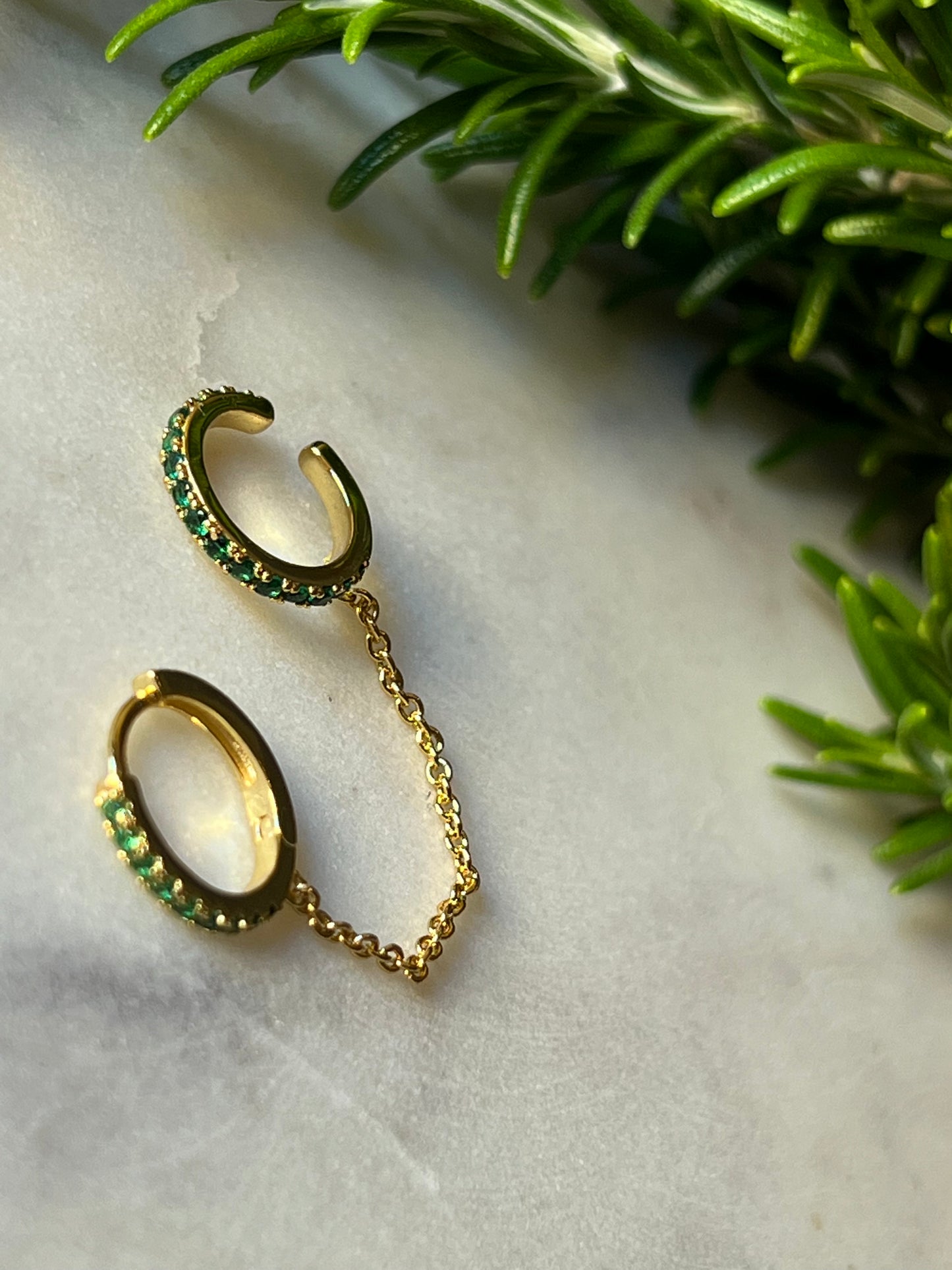 FREEDOM GREEN HUGGIE HOOPS AND CUFF GOLD