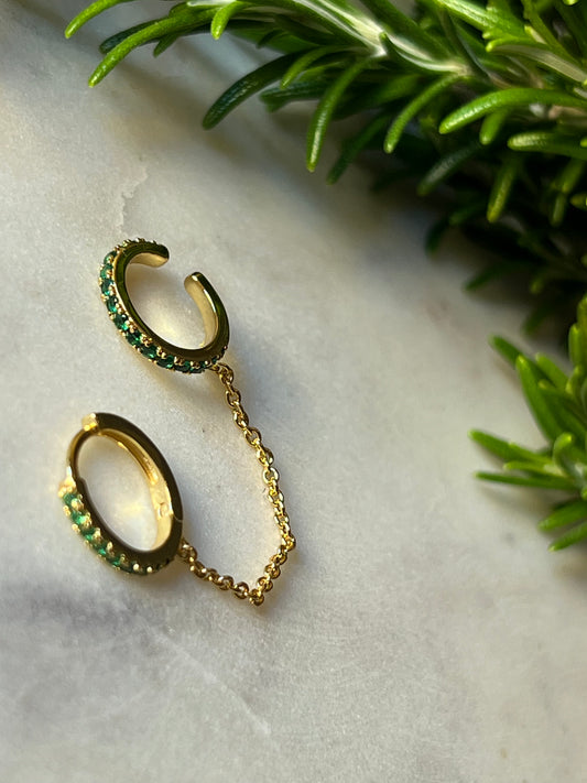 FREEDOM GREEN HUGGIE HOOPS AND CUFF GOLD