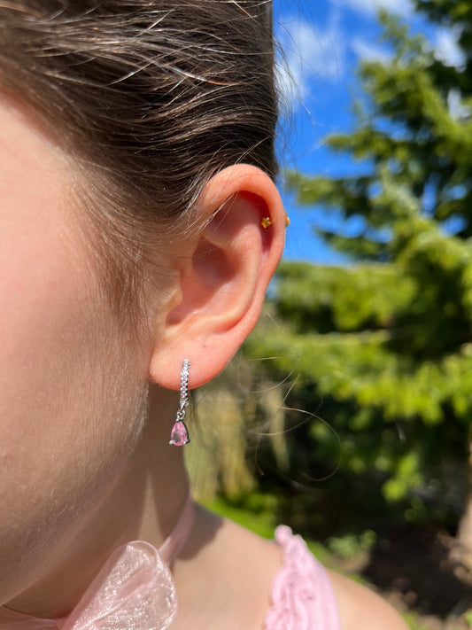 BRAVE BABY PINK HUGGIE HOOPS SILVER